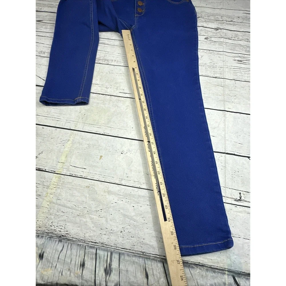 NO BOUNDARIES Jeans Women's Sz 13 Button Fly High Rise Bright Blue Denim Skinny